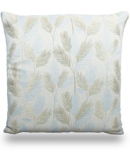 Graceful Self Printed Blue And Golden Leaf's Ivory Colored Cushion Covers Printed (Size: 16″*16″)