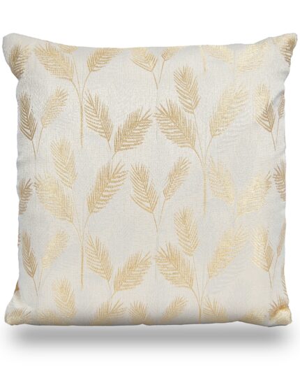 Graceful Self Printed Golden Leaf's Light Pink Colored Cushion Covers (Size: 16″*16″)
