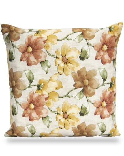 Multicolored Flowers Printed Ivory Colored Velvet Cushion Covers (Size: 16″*16″)
