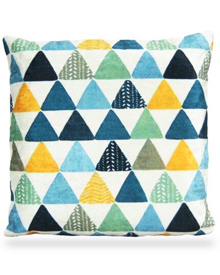 Multicolored Triangles Printed Velvet Cushion Covers (Size: 16″*16″)