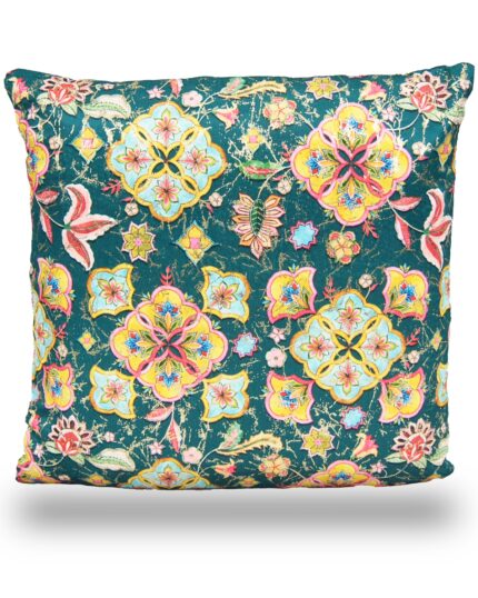 Floral Designed Cushion Covers - Made Of Velvet Green Colored (Size: 16″*16″)