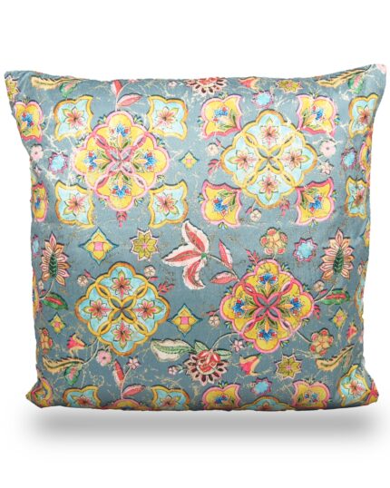 Floral Designed Cushion Cover-Made Of Velvet Grey Colored (Size: 16″*16″)