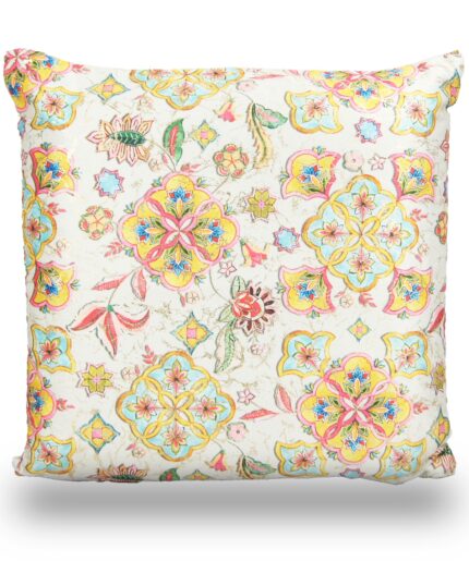 Floral Designed Cushion Covers Made Of Ivory Colored (Size: 16″*16″)