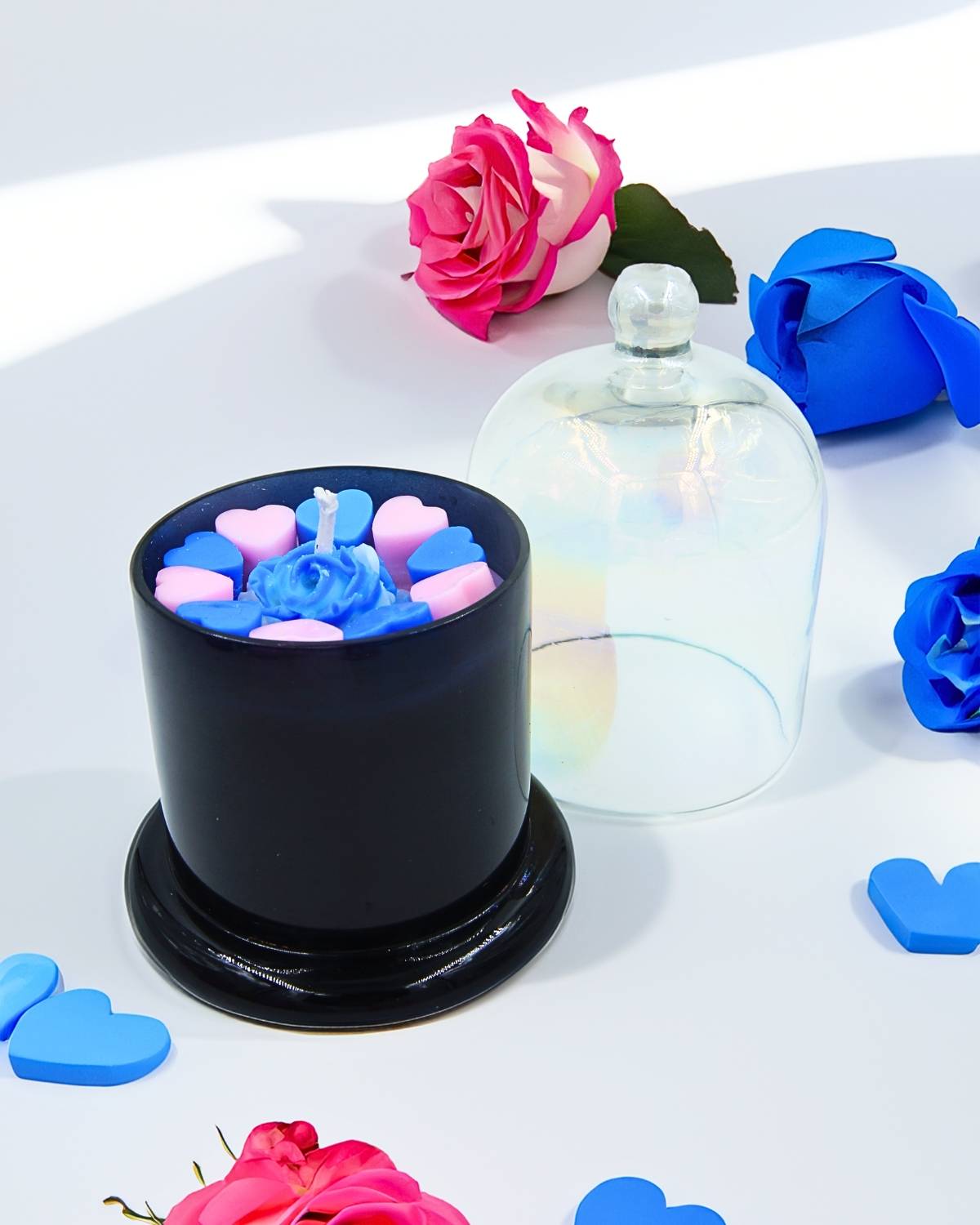 Blue and Pink Hearts with Blue rose