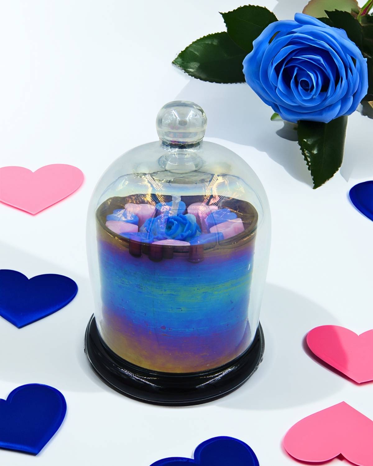 Blue and Pink Hearts with Blue rose1