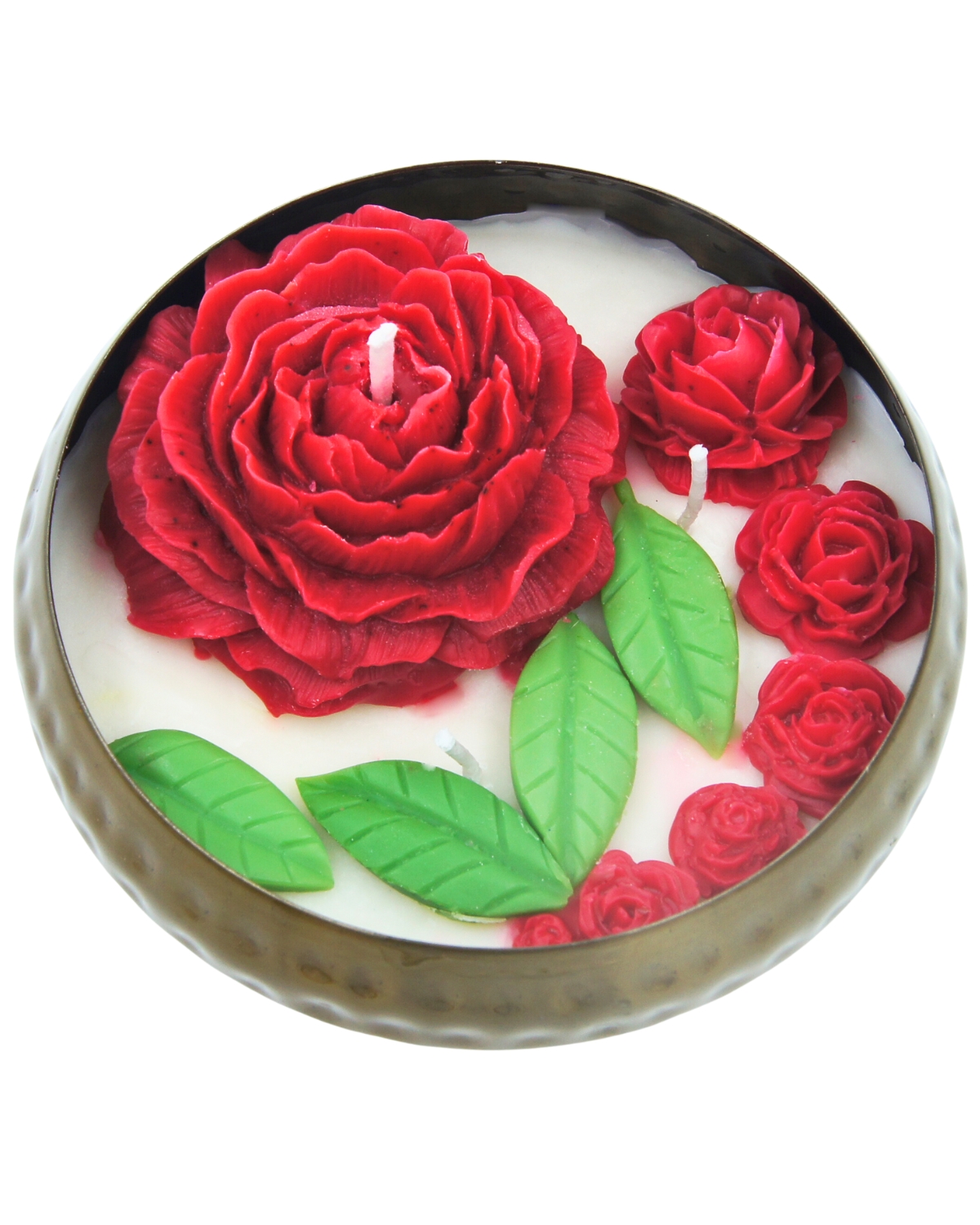 Brass Urli Bunch Of Red Roses