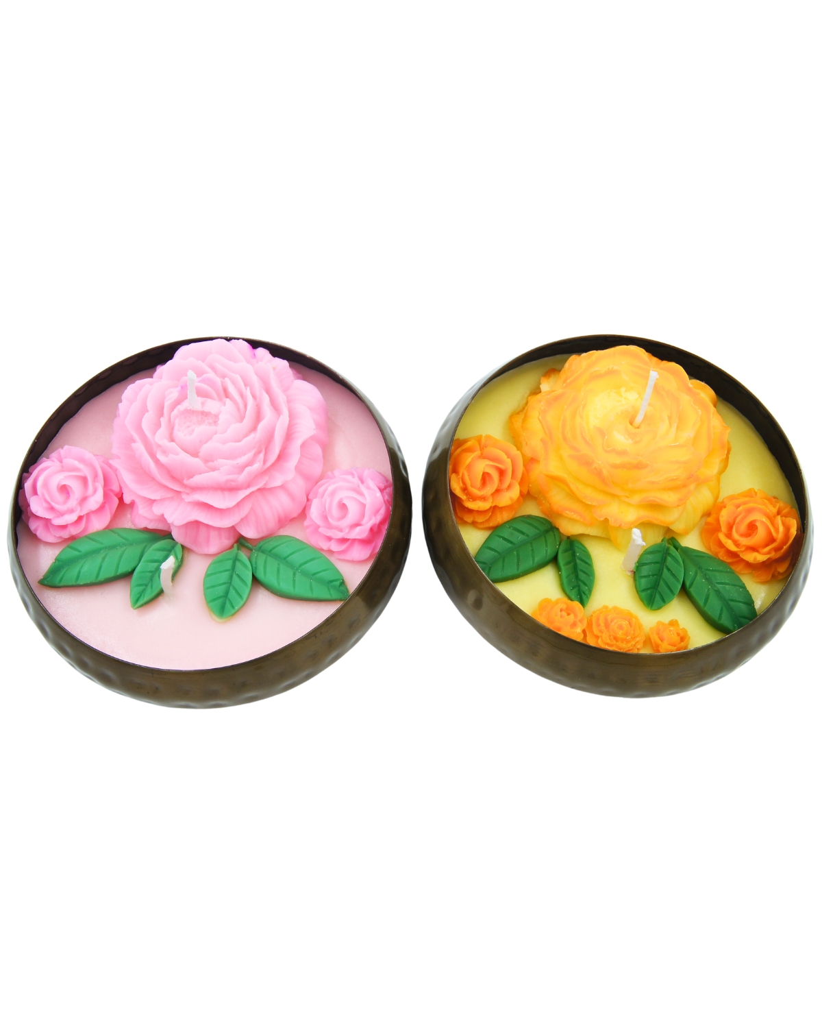 Brass Urli Pink and Yellow Rose Combo