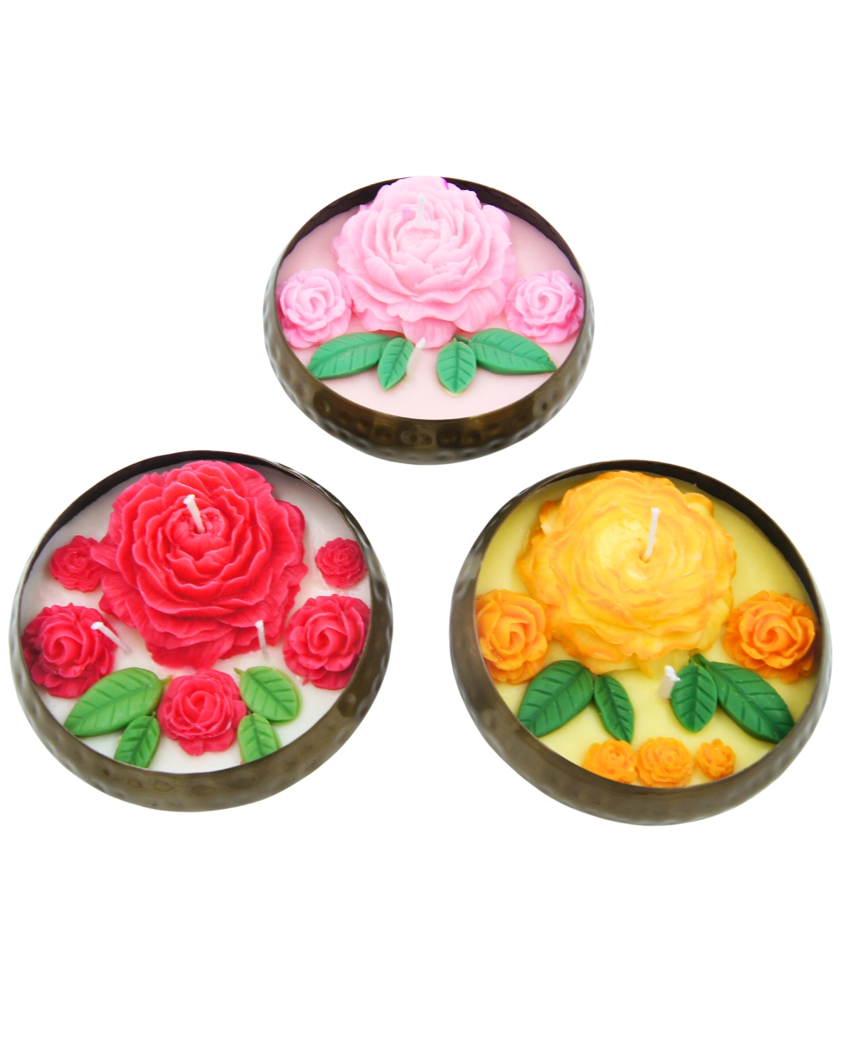 Brass Urli Red, Pink and Yellow Rose Combo